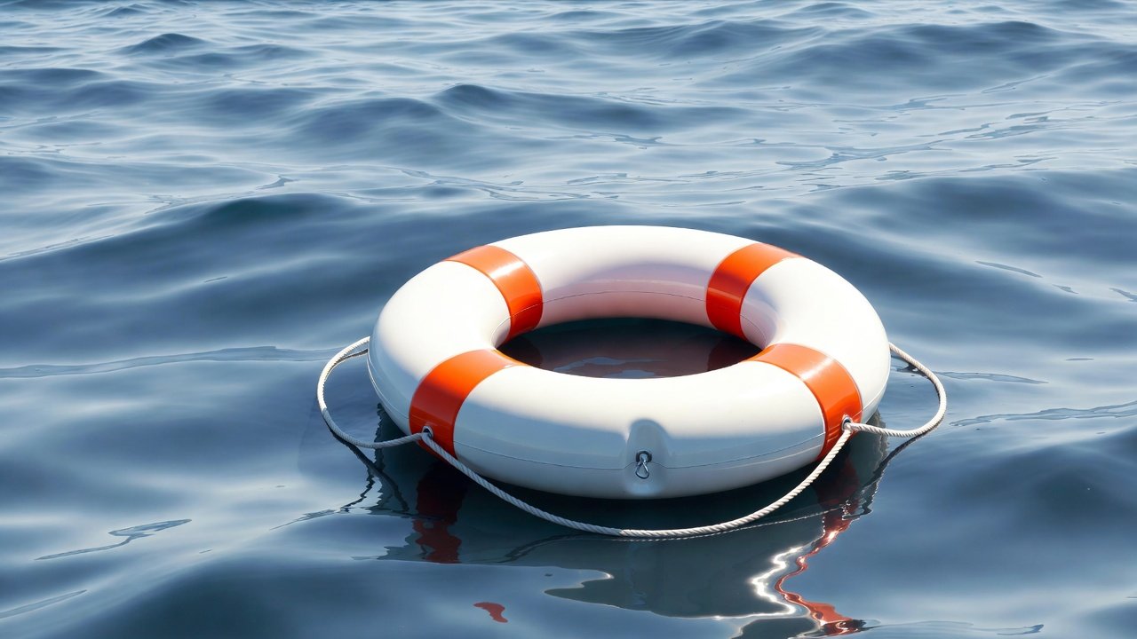 Uma boia salva-vidas flutuando em um mar calmo, simbolizando a segurança que a reserva de emergência proporciona