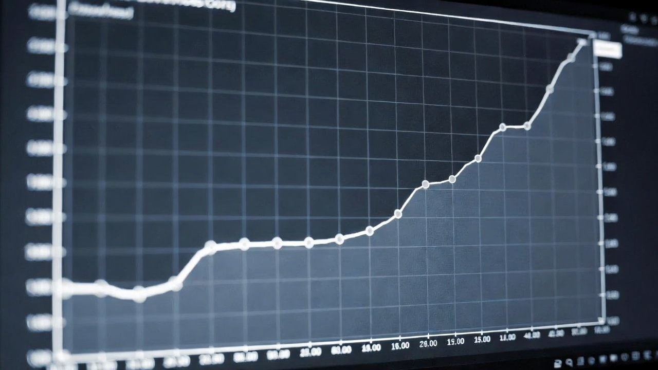Um gráfico de linha mostrando o crescimento de uma ação ao longo do tempo, representando o potencial de crescimento