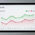 Um gráfico mostrando entradas e saídas de caixa em equilíbrio, representando um fluxo de caixa saudável