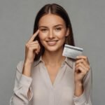 Mãos segurando cartão de crédito sobre mesa com documentos financeiros e calculadora, representando planejamento financeiro consciente