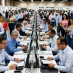 Pessoa preocupada analisando contas e documentos financeiros sobre mesa, representando dívidas e necessidade de renegociação pelo Novo Desenrola Brasil